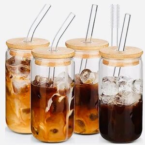 16 oz. Glass Tumbler Set with Bamboo Lids and Straws